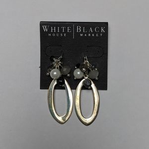 WHBM White/Gray Stone Silver Oval Dangle Earrings